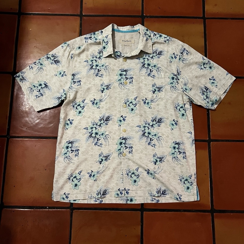 Tommy Bahama Garden of Hope and Courage Short Sleeve Silk Shirt Coconut Large